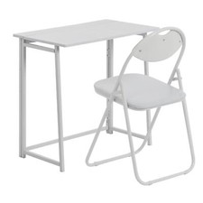 White/White Deluxe Folding Wooden Desk & Chair Set Study PC Computer Table