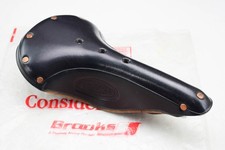 NOS, C.1990s BROOKS BLACK LEATHER VINTAGE ROAD BICYCLE SADDLE, COPPER RIVETS