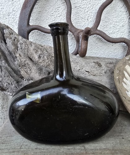 Antique bottle black glass - bottle,