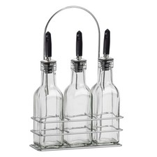 3x Olive Oil Pourer Bottles with Stand Kitchen Vinegar Drizzler Dispenser 170ml
