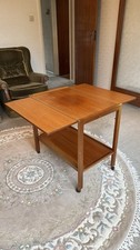 Vintage Mid Century Wooden Two Tier Drop Leaf Hostess Trolley On Wheels
