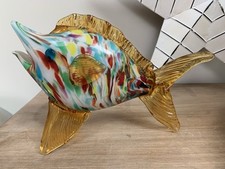 Murano Style Art Glass Fish Ornament – Hand Blown Multicolour Figurine Gold Fins