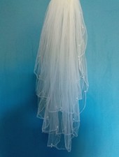 Ivory wedding veil 2 tier fingertip length drop crystals V601