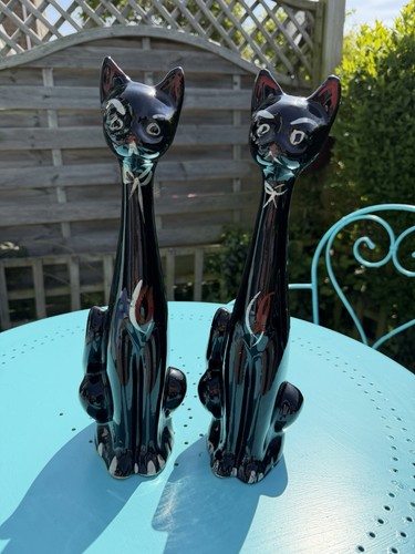 Pair vintage black ceramic - pair, cat