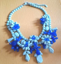 Zara Limited Edition Statement Necklace Collar Blue Spray Painted Beads 
