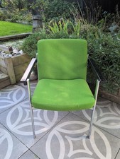 Vintage Chrome Office  Statment Chair. Original Upholstery Green. Black Armrests