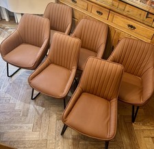 Six REAL LEATHER Tan Dining