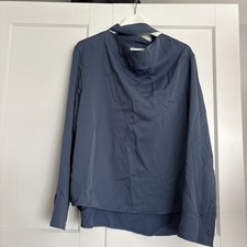 New Cos Blue Silky Blouse Size 16 Draped Neck Long Sleeve