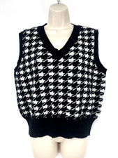 QED London Black Ivory Retro Preppy Style Women's V-Neck Tank Top UK 14 16 L