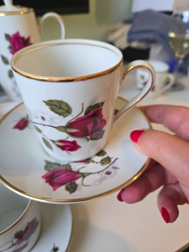 Rose floral white tea cup - floral,