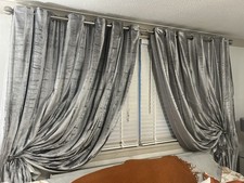 Beautiful Pair Crushed Velvet Eyelet Silver Curtains 90 x 90 Inches Fully Lined