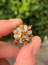 Silver citrine white spinel cluster ring 925