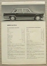 ALFA ROMEO 2600 BERLINA Car Sales Specification Leaflet Dec 1964