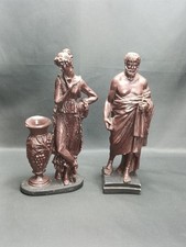 2 Large Greek Statues Platon & Goddess Resin Painted Brown