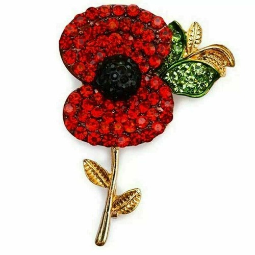 Red diamante poppy with green - red,