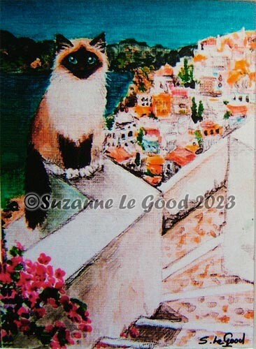 Aceo birman cat art santorini - cat,