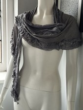 Grey Triangular Scarf Lace Edge with Fabric Flower Detail