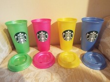 Starbucks Spring 2022 Individual Pink, Blue, Yellow, Green Reusable Cups Grande