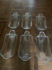 6 X Vintage Glass Banana Split Dishes Soda Fountain / Hotdog Plates Set Of 6