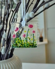 Fused glass pink flower