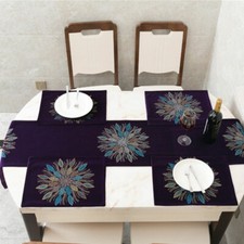 Diamante Flower Velvet table Runner Set with Table Runner Placemat for Home
