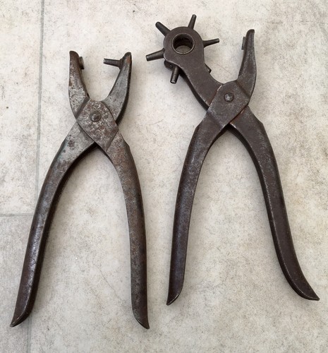 Pair vintage leather hole - of,