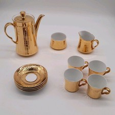 Royal Worcester Gold Lustre Fluted Porcelain Coffee Set (#H1/28)