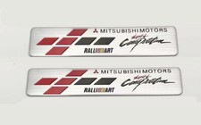 2PC MITSUBISHI Ralliart Art Font Car Body Emblem Aluminum Side Fender Logo Badge
