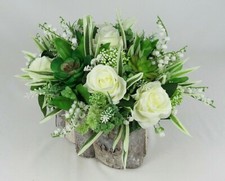 Table arrangement in Wooden pot all Round Artificial/Silk flowers FREE P&P