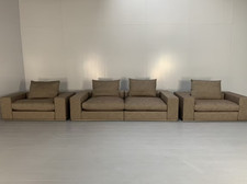 Flexform "Groundpiece" Sofa & 2 Armchair Suite - In Woven Linen