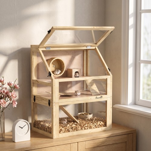 Pawhut wooden hamster cage - cage, w/