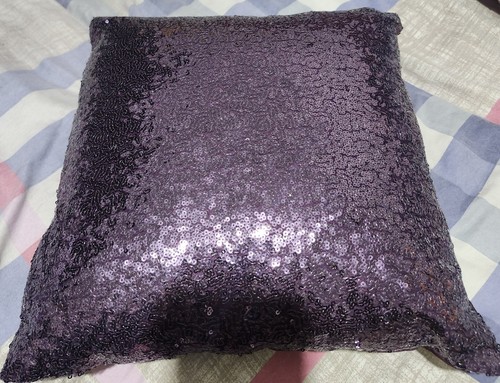 Purple sequin square cushion - purple,