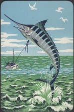 Playing Cards Single Card Old Vintage * BLUE MARLIN Big Game FISHING Art Picture