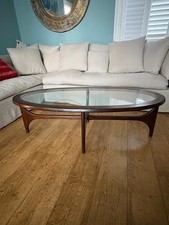 Stateroom by Stonehill Oval glass and teak mid century table