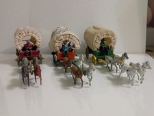Collection Of 3 Rare Britans Wild West Wagons With Riders Metal Toy Soldiers