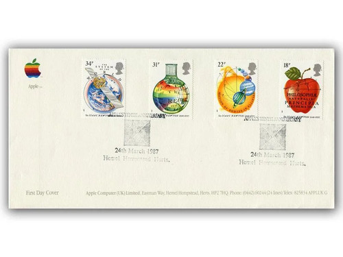 1987 isaac newton fdc - newton, apple