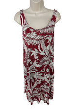 WOMENS NEXT DRESS UK 10 SCARLET LEAF PRINT CASUAL SLEEVELESS SUMMER SUN FLOWY