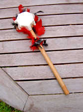 PRAYER RATTLE SHAMAN DRUM RED BLACK FEATHERS FAUX HIDE NATIVE TRIBAL