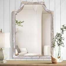 Wall Mirror with Scalloped Wood Frame Rustic Hanging Mirrors Small Rectangle fo