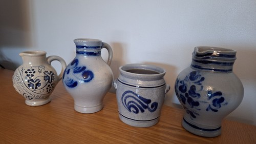 Blue salt glaze pottery jugs - blue,