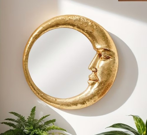 Gold moon mirror round wall - gold, 3d