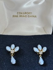 Coalport Fine Bone China Earrings In Original Box Made In England Pale Blue