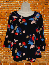 WOMENS BODEN SIZE UK 12 BLACK FLORAL MIX BLOUSE TUNIC TOP ROUND NECK 3/4 SLEEVE
