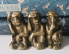 Original MidCentury Three Wise Monkeys Miniature Bronze Figure Ornament Heavy...