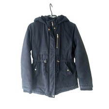 Girls Black Parka Coat Fleece Lining Size 10-11 Years