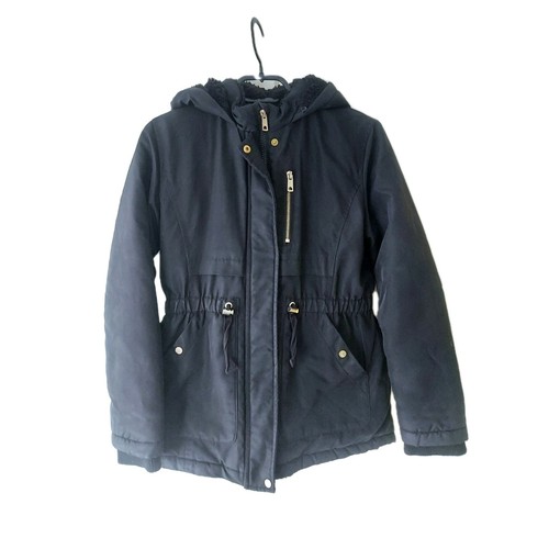 Girls black parka coat fleece - parka,