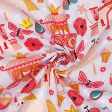 Polycotton Fabric Girls Fairytale Kingdom Butterfly Horse Floral