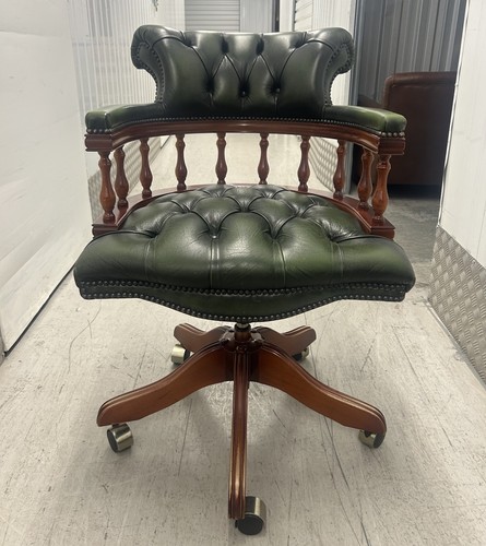 Green leather chesterfield - leather,