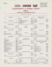 Austin A 110 Westminster  Lucas Spare Parts List Single Sheet 1961 NOT ILL.