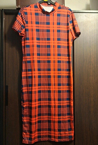 Women orange blue plaid - orange,